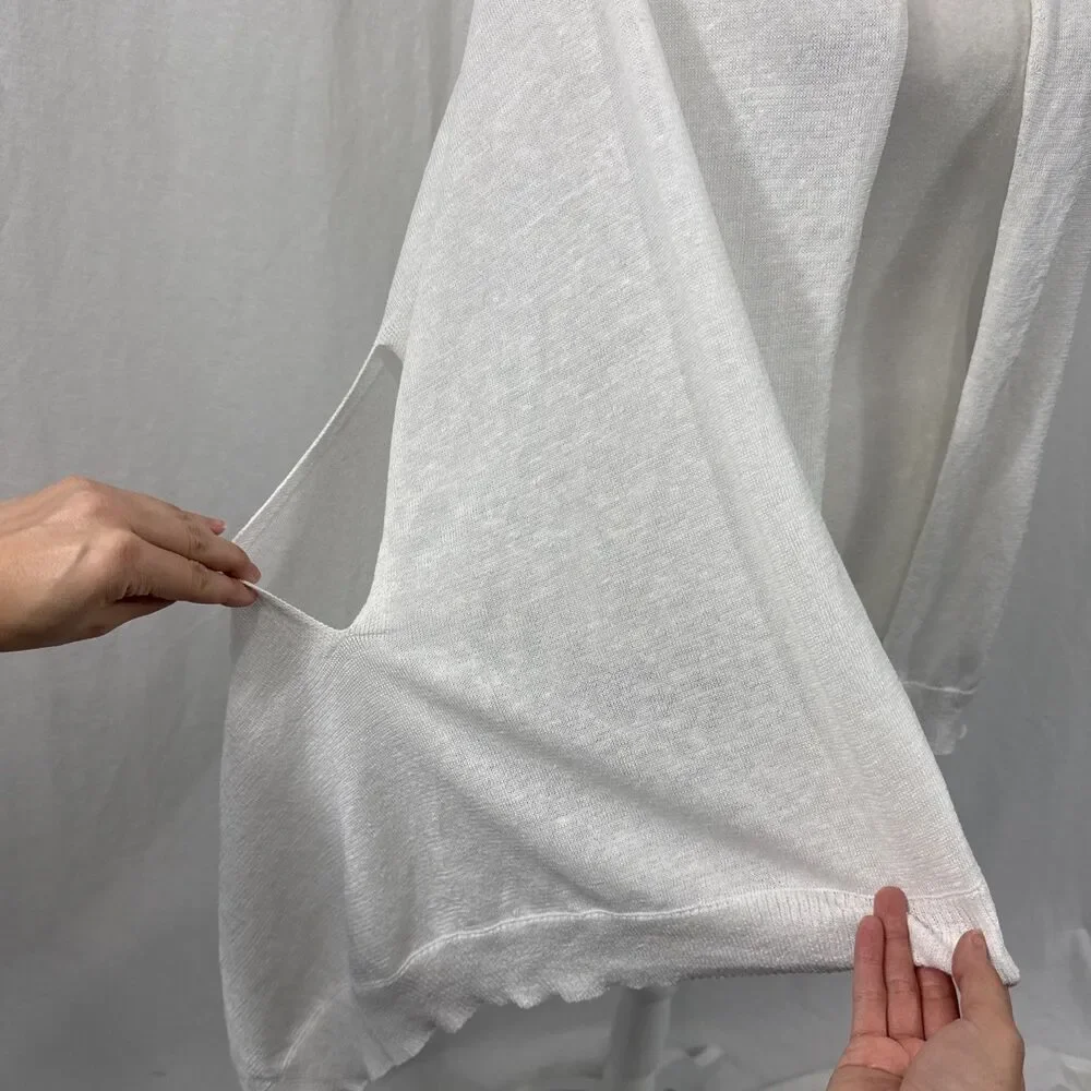 Talbots White Linen Blend Lightweight Shawl Poncho Wrap Women’s Sz M/L Coastal